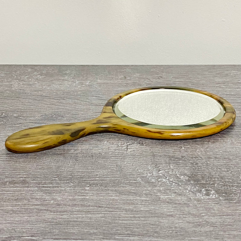 Vintage Faux Tortoiseshell Retro Round Handheld Mirror 1950s English Mid Century