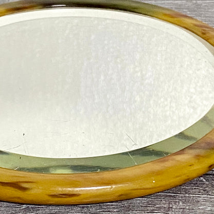 Vintage Faux Tortoiseshell Retro Round Handheld Mirror 1950s English Mid Century