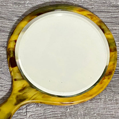 Vintage Faux Tortoiseshell Retro Round Handheld Mirror 1950s English Mid Century