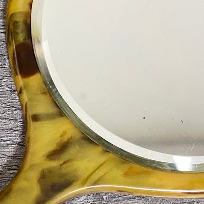 Vintage Faux Tortoiseshell Retro Round Handheld Mirror 1950s English Mid Century