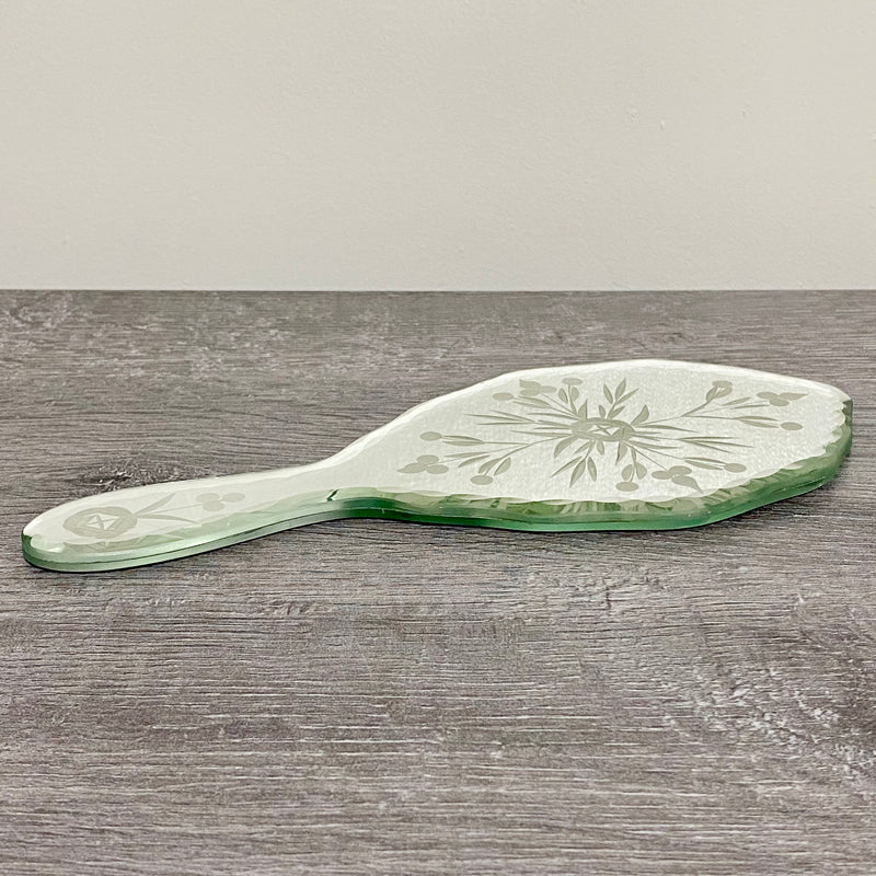 Vintage Handheld Bevelled Vanity Mirror With Etched Floral Pattern Art Decor