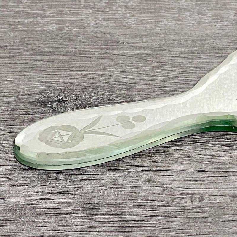 Vintage Handheld Bevelled Vanity Mirror With Etched Floral Pattern Art Decor