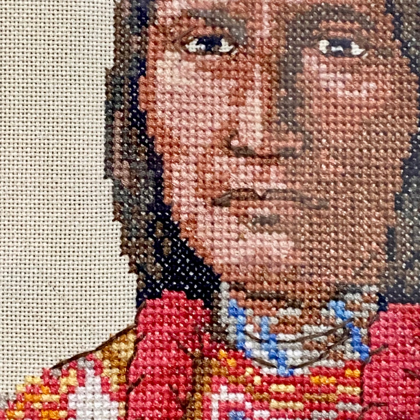 Vintage Native American Chief Cross Stitch Needlepoint Wall Art Framed Rare