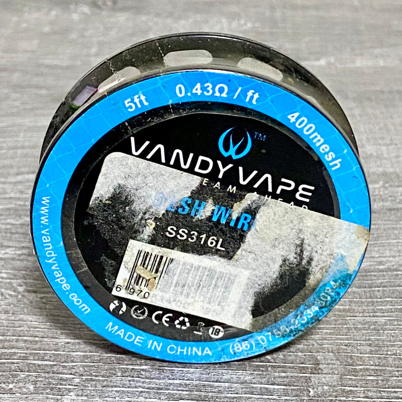 Vandy SS316L Mesh Wire 0.43 Ohms Per Foot Ft 400 Mesh 5ft Length Sealed