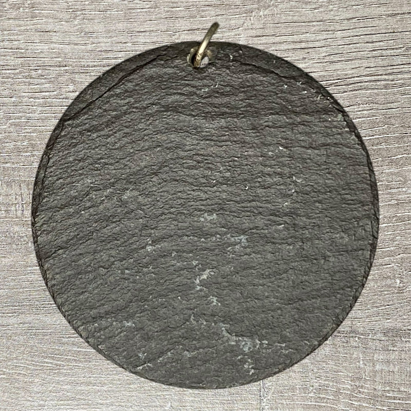 Pisces Zodiac Symbol Stone Slate Dark Circular Pendant Art Decorative Fish Charm