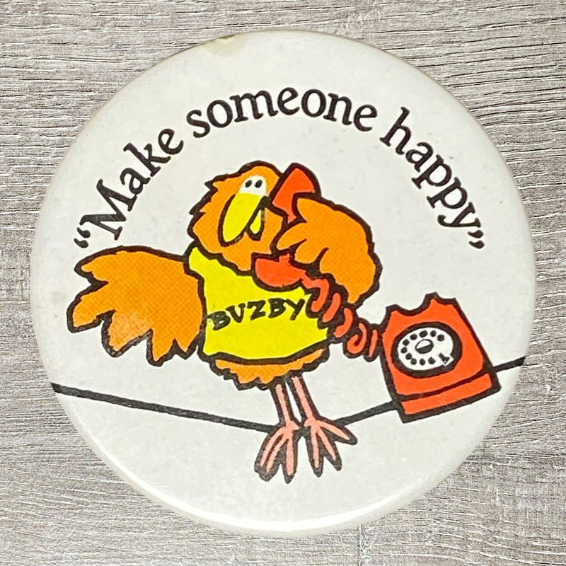 Vintage Make Someone Happy Buzby British Telecom 1980s Collectible Pin Badge