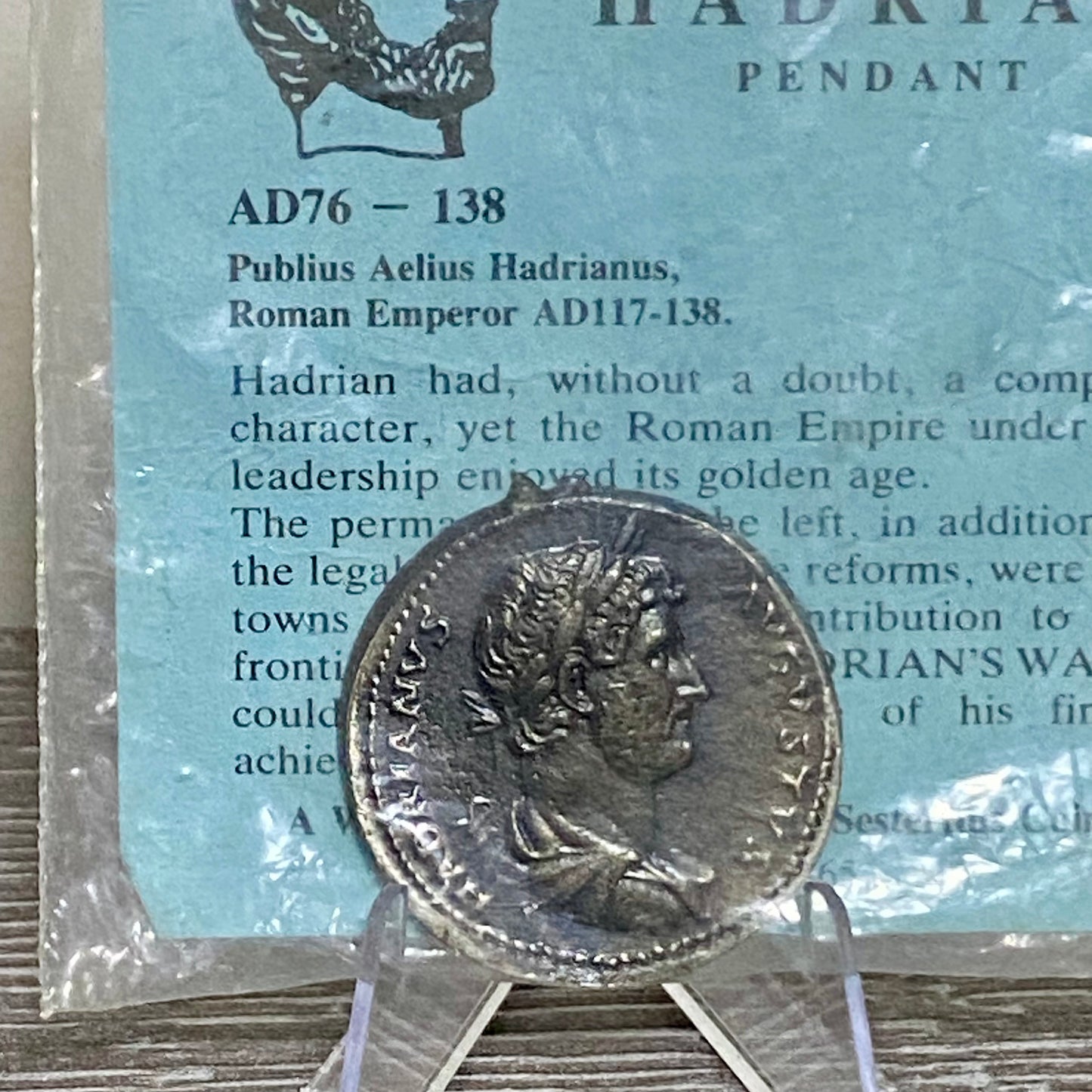 Roman Emperor Hadrian Pendant Necklace Charm Coin Round AD 76-138 Rare