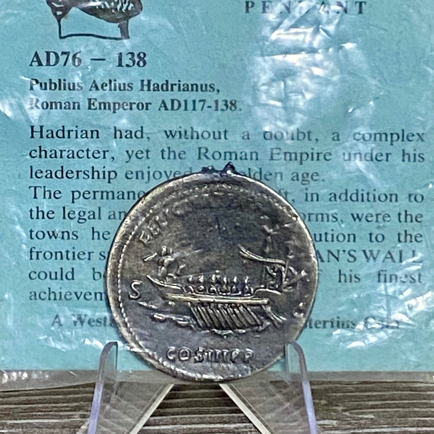 Roman Emperor Hadrian Pendant Necklace Charm Coin Round AD 76-138 Rare