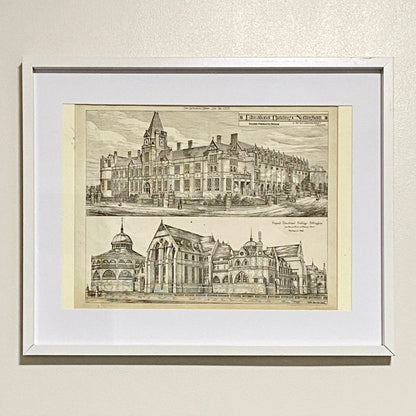 Antique The Building News 1877 Architectural Drawing Education Nottingham Framed