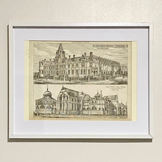Antique The Building News 1877 Architectural Drawing Education Nottingham Framed