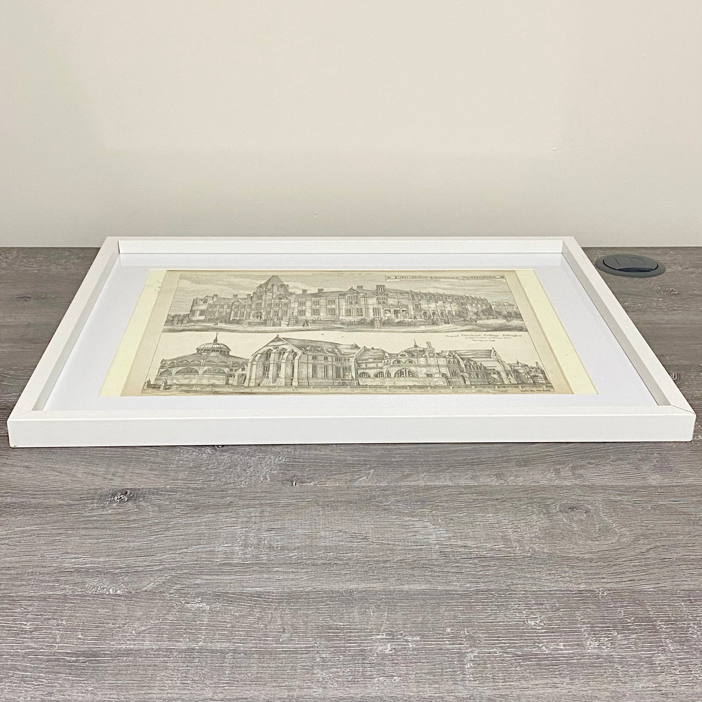 Antique The Building News 1877 Architectural Drawing Education Nottingham Framed