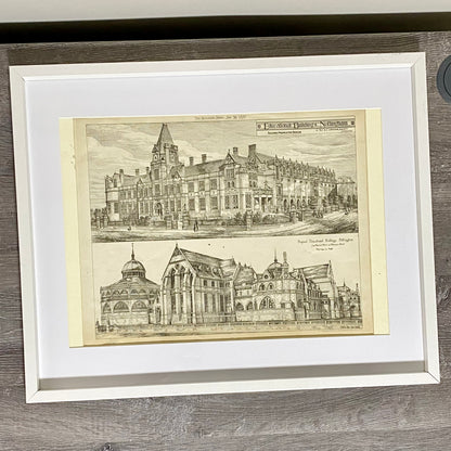 Antique The Building News 1877 Architectural Drawing Education Nottingham Framed