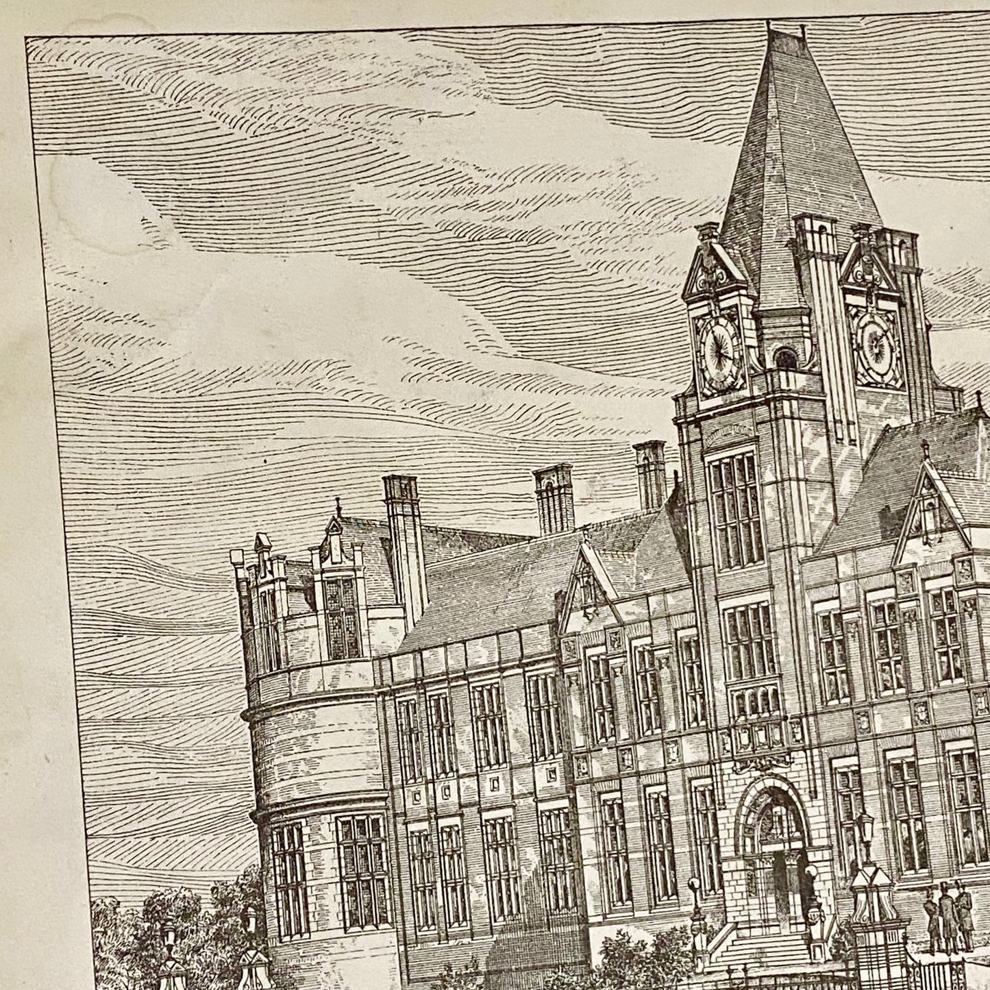 Antique The Building News 1877 Architectural Drawing Education Nottingham Framed
