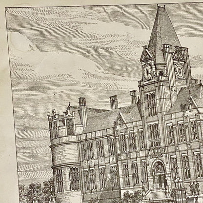 Antique The Building News 1877 Architectural Drawing Education Nottingham Framed