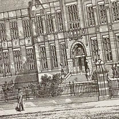 Antique The Building News 1877 Architectural Drawing Education Nottingham Framed