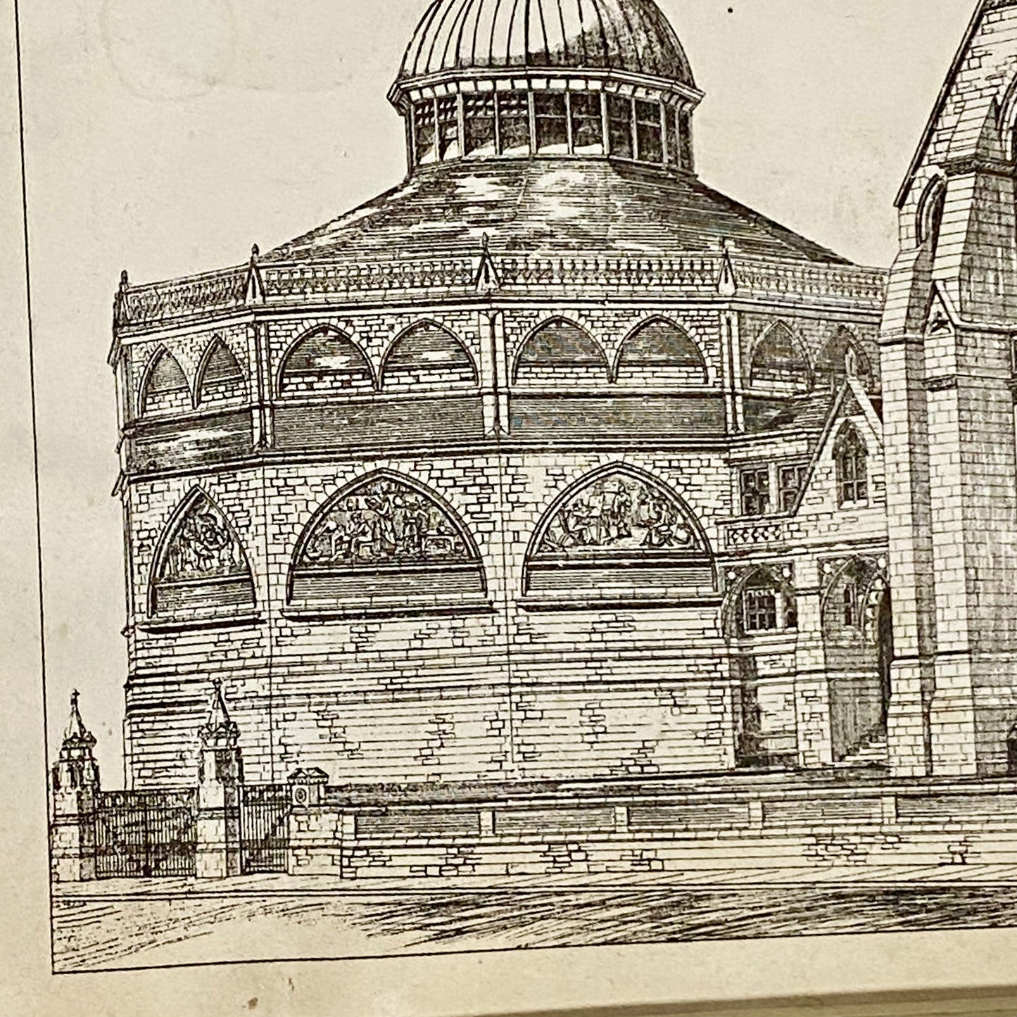 Antique The Building News 1877 Architectural Drawing Education Nottingham Framed