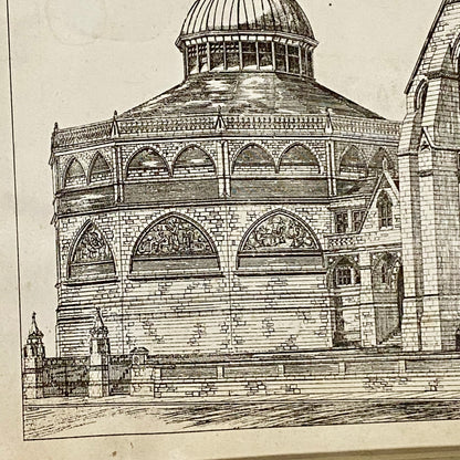 Antique The Building News 1877 Architectural Drawing Education Nottingham Framed