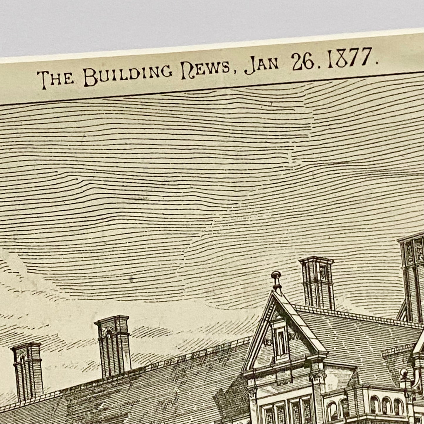Antique The Building News 1877 Architectural Drawing Education Nottingham Framed