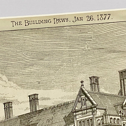 Antique The Building News 1877 Architectural Drawing Education Nottingham Framed