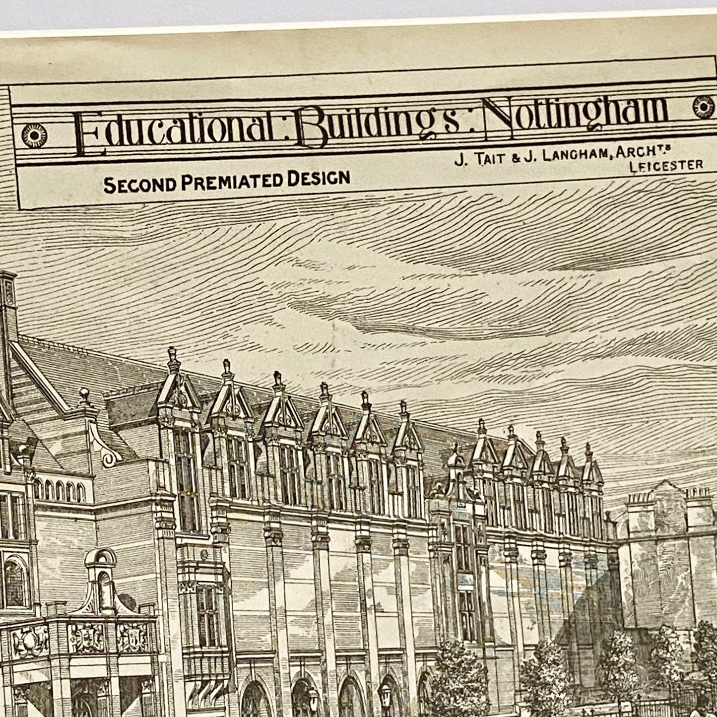 Antique The Building News 1877 Architectural Drawing Education Nottingham Framed