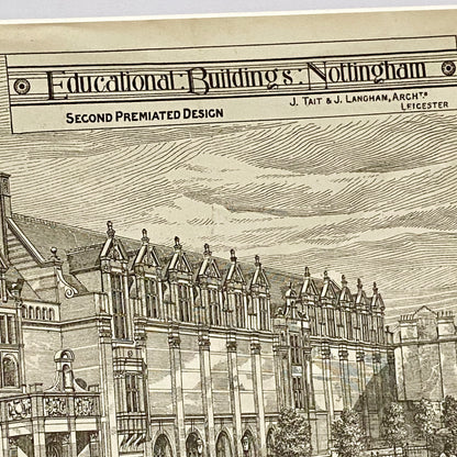 Antique The Building News 1877 Architectural Drawing Education Nottingham Framed
