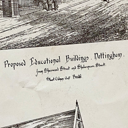 Antique The Building News 1877 Architectural Drawing Education Nottingham Framed