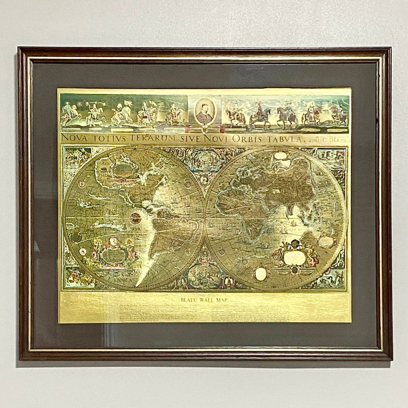 Vintage Blaeu Wall Map Gold Foil Nova Totivs Terrarum Novi Orbis Framed & Glazed