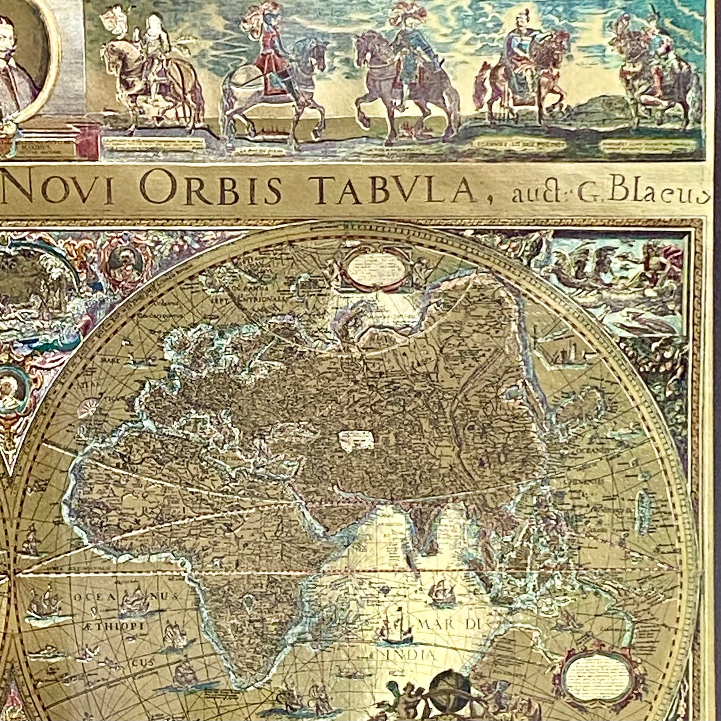 Vintage Blaeu Wall Map Gold Foil Nova Totivs Terrarum Novi Orbis Framed & Glazed
