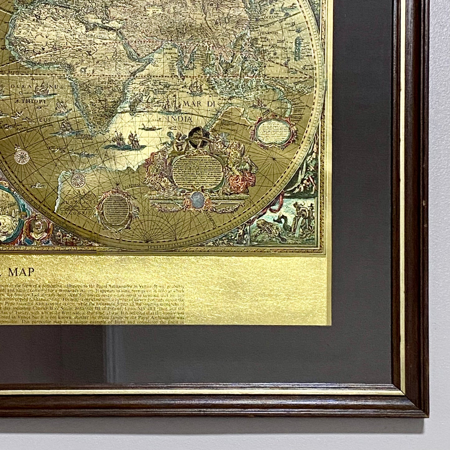 Vintage Blaeu Wall Map Gold Foil Nova Totivs Terrarum Novi Orbis Framed & Glazed
