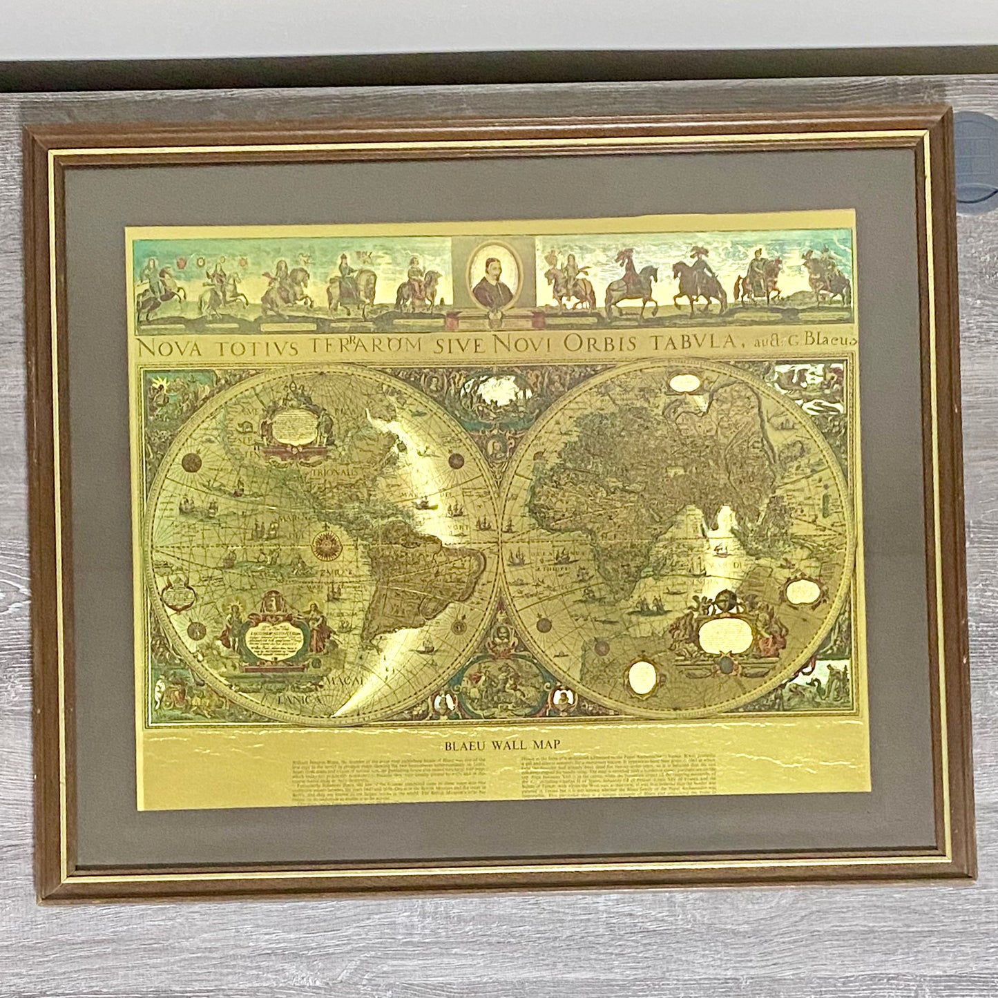 Vintage Blaeu Wall Map Gold Foil Nova Totivs Terrarum Novi Orbis Framed & Glazed