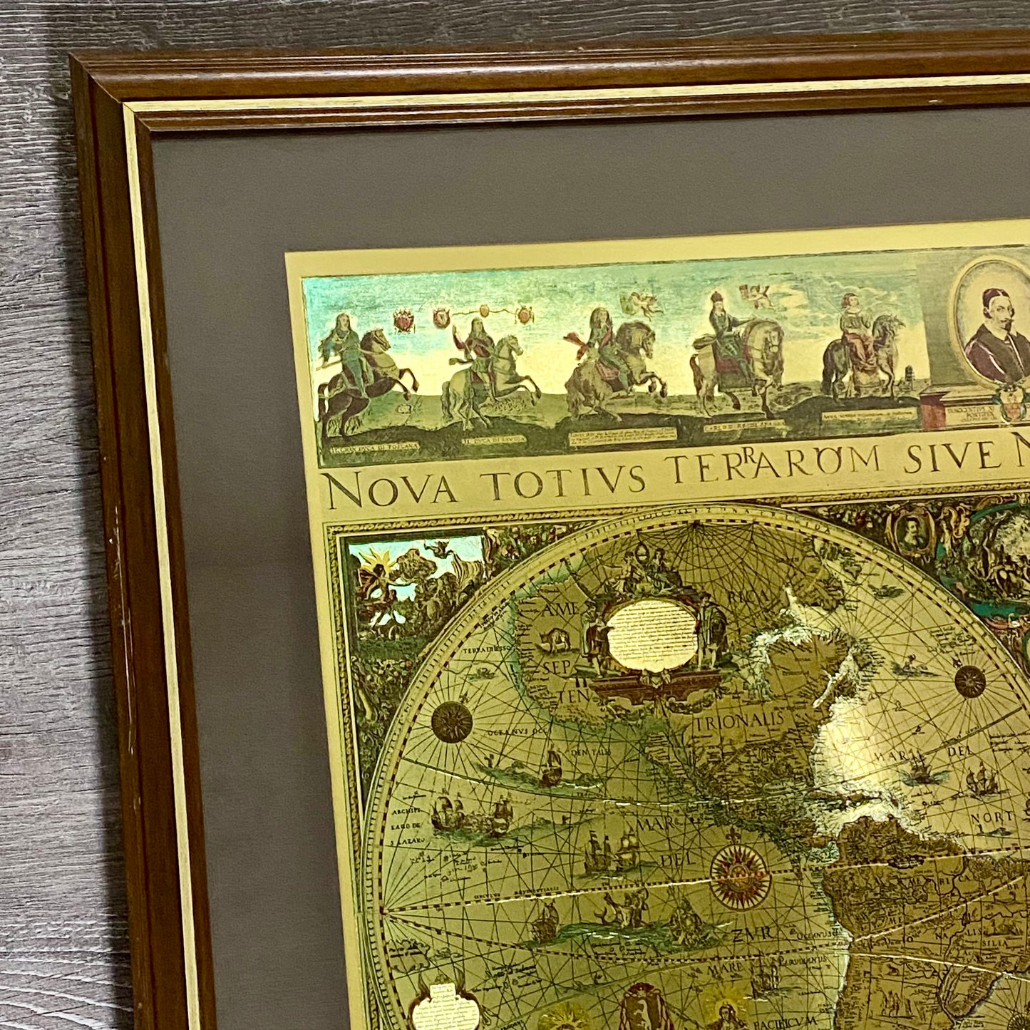 Vintage Blaeu Wall Map Gold Foil Nova Totivs Terrarum Novi Orbis Framed & Glazed