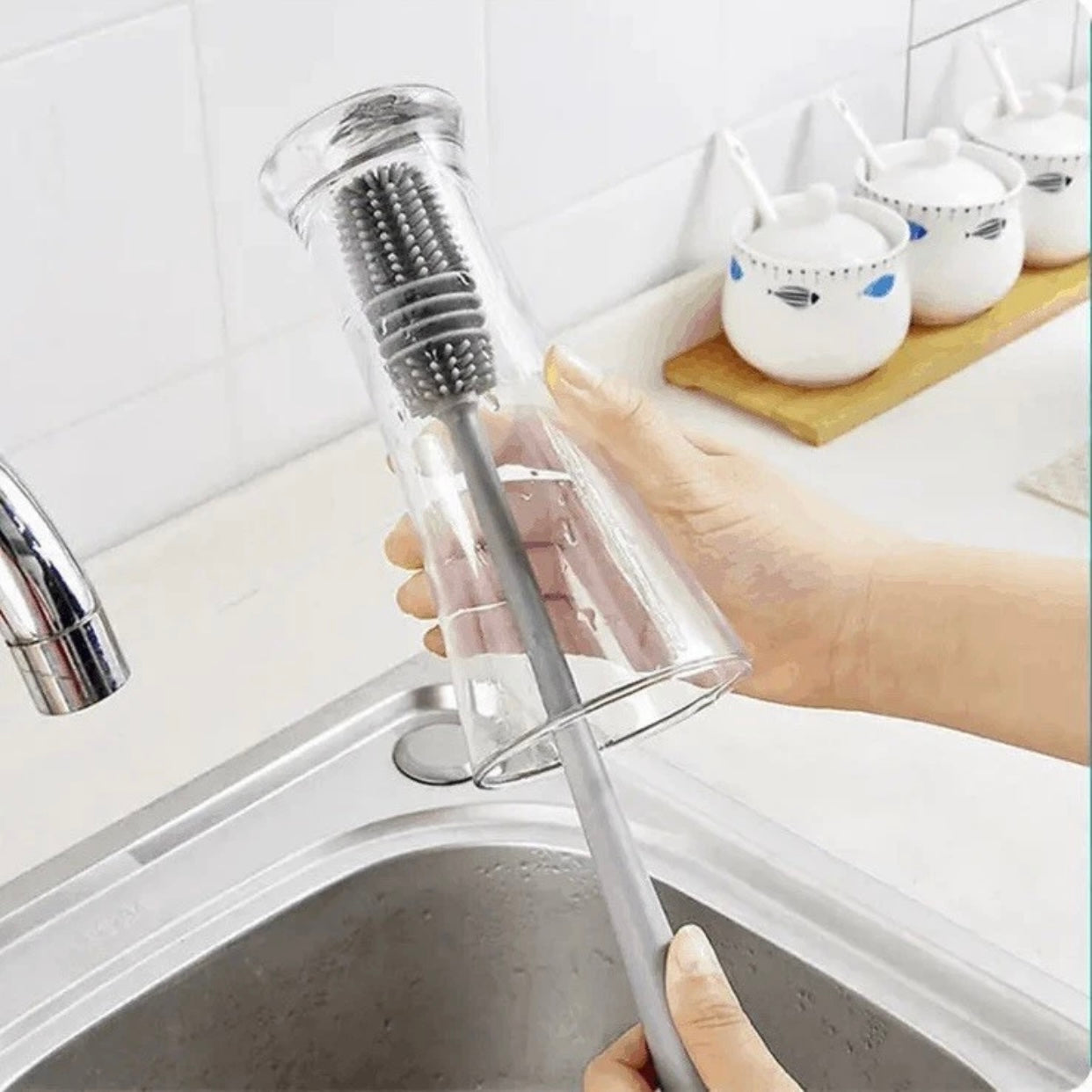 4 Piece Silicone Long Handle Bottle Brush Glass Cleaning Kitchen Washing Tool