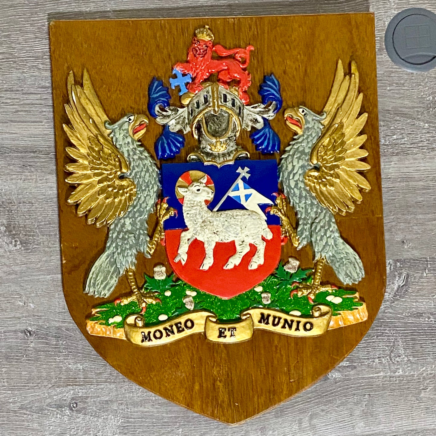Vintage Heraldic Armorial General Accident Insurance Coat Of Arms Moneo Et Munio