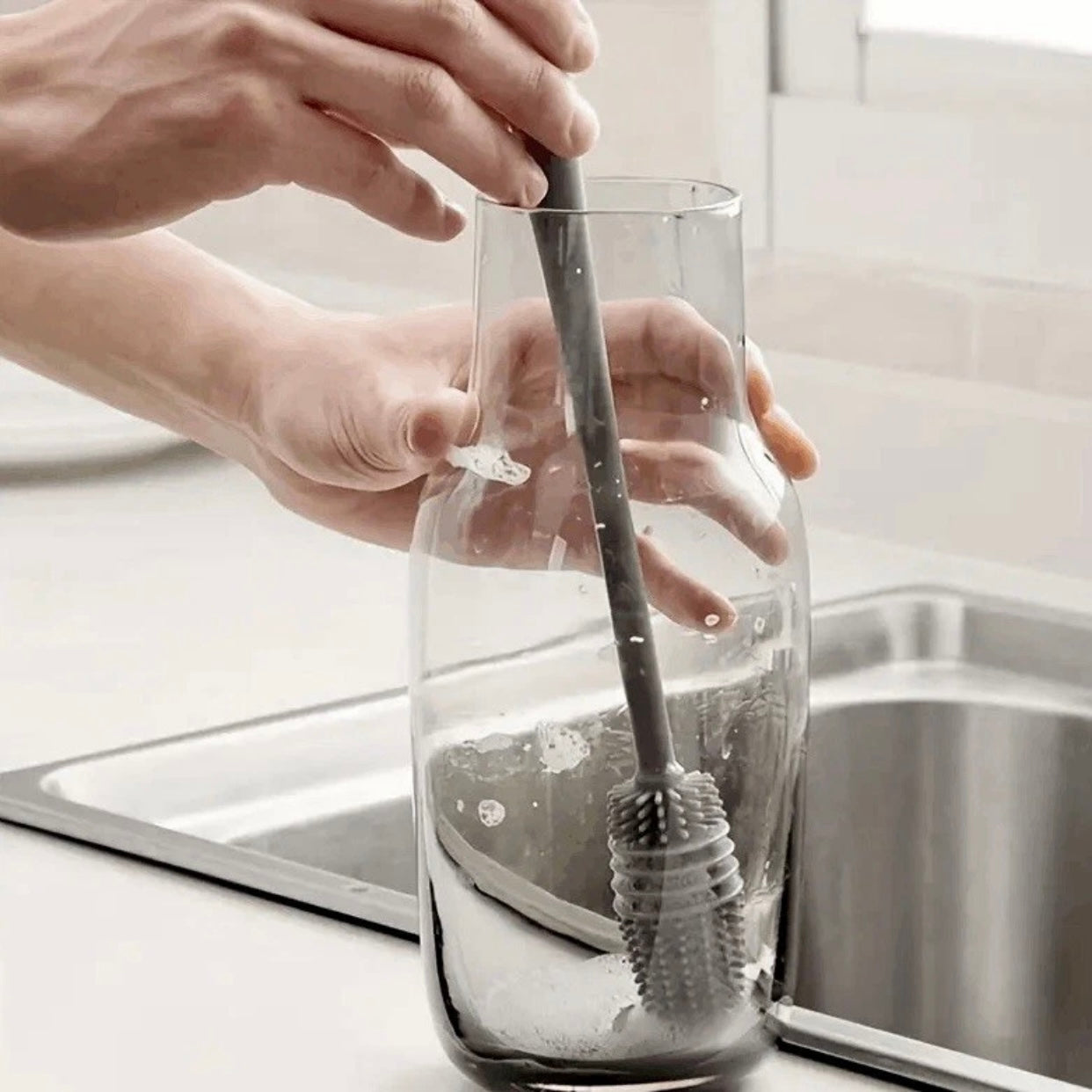 4 Piece Silicone Long Handle Bottle Brush Glass Cleaning Kitchen Washing Tool