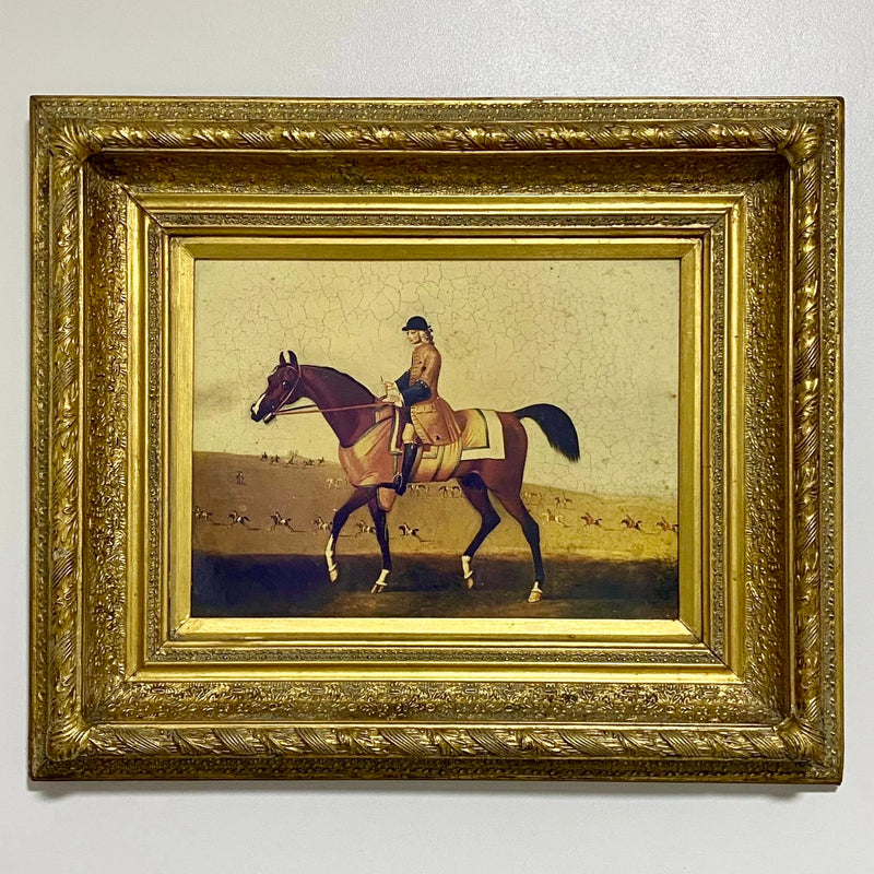 Antique British Sporting Art Race Horse & Jockey After James Seymour Gilt Framed