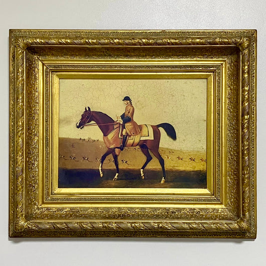 Antique British Sporting Art Race Horse & Jockey After James Seymour Gilt Framed