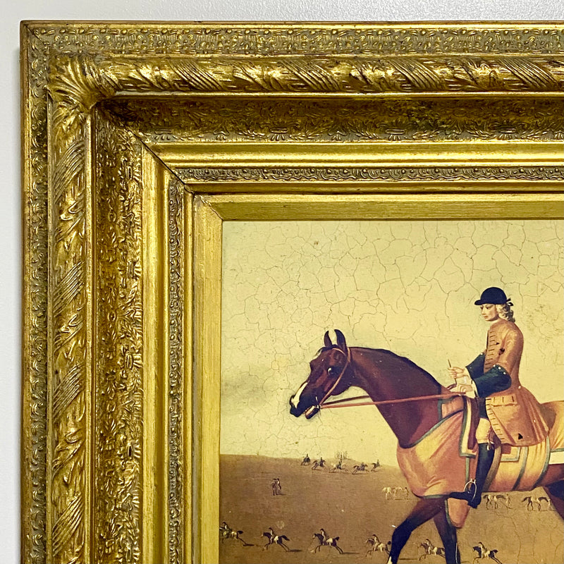 Antique British Sporting Art Race Horse & Jockey After James Seymour Gilt Framed