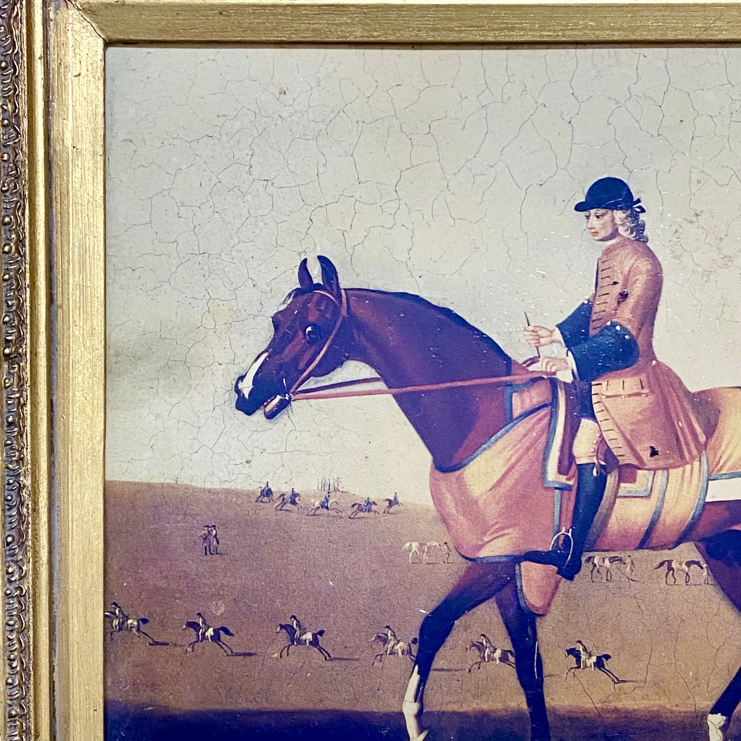Antique British Sporting Art Race Horse & Jockey After James Seymour Gilt Framed