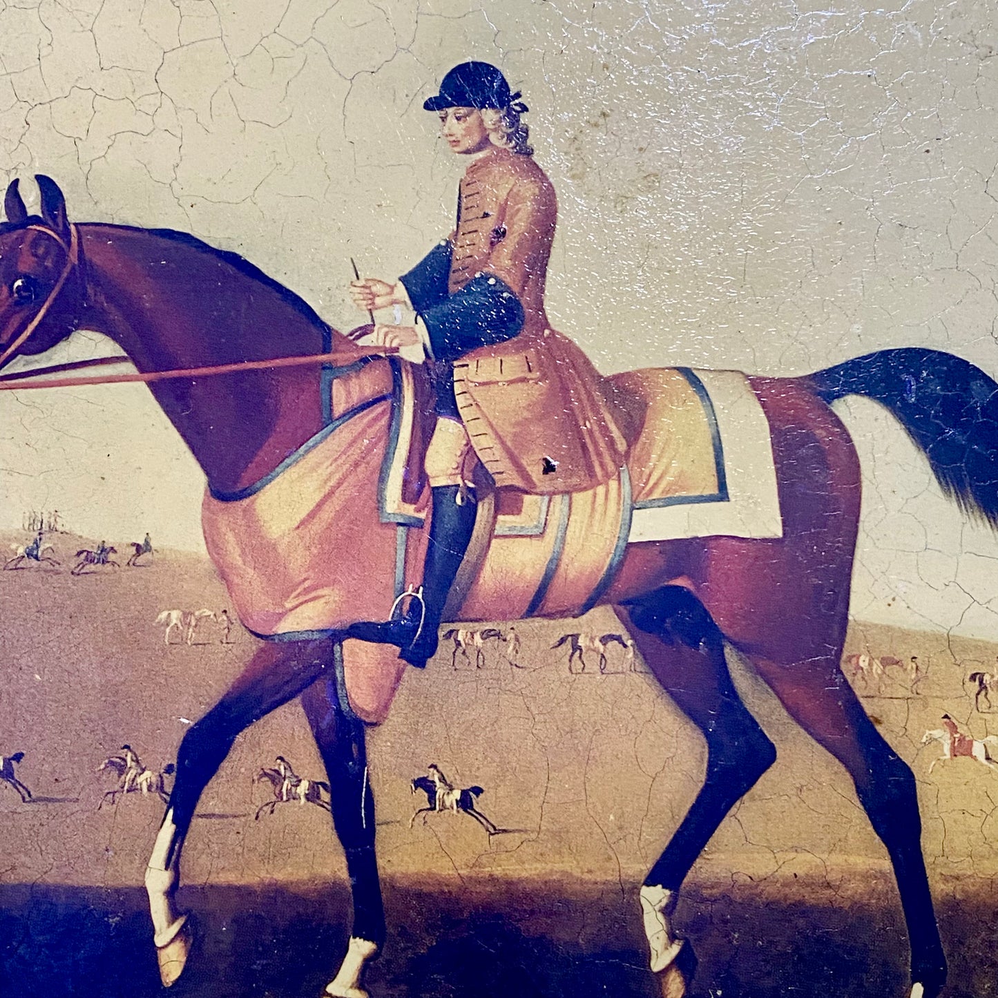 Antique British Sporting Art Race Horse & Jockey After James Seymour Gilt Framed