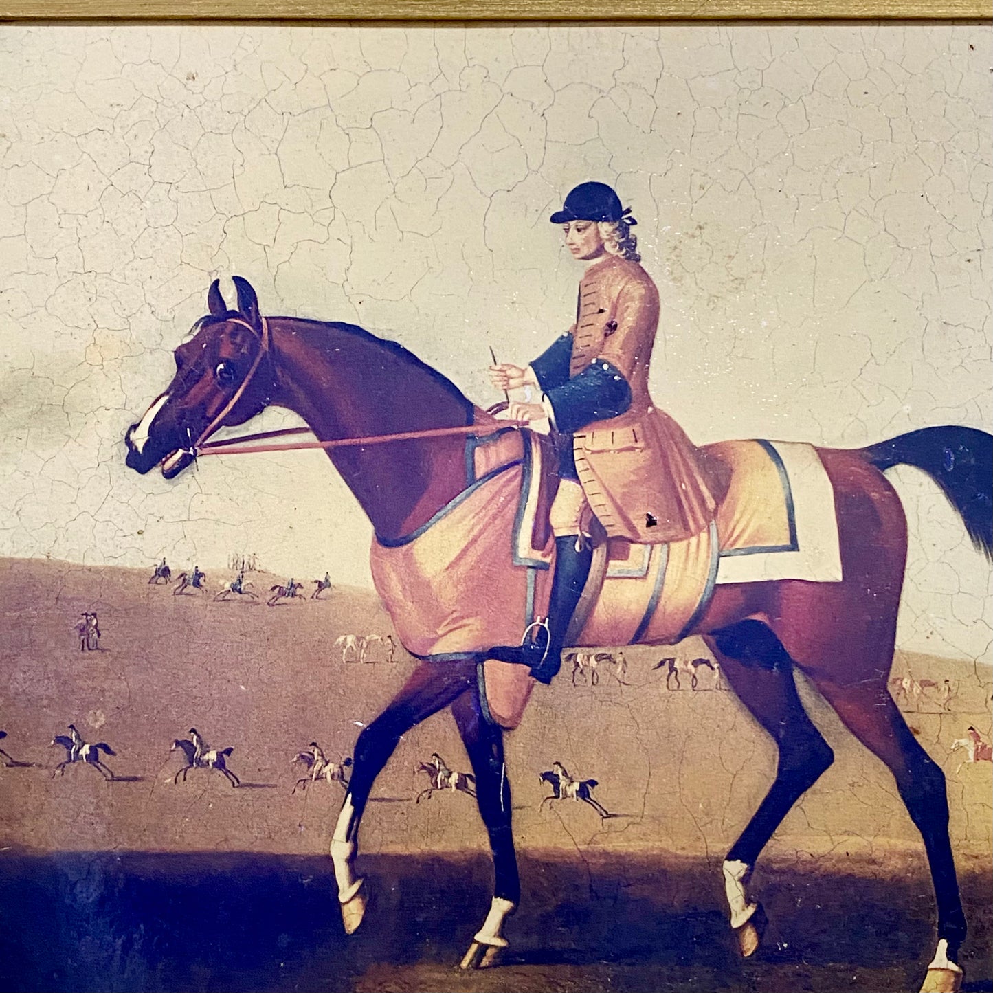 Antique British Sporting Art Race Horse & Jockey After James Seymour Gilt Framed