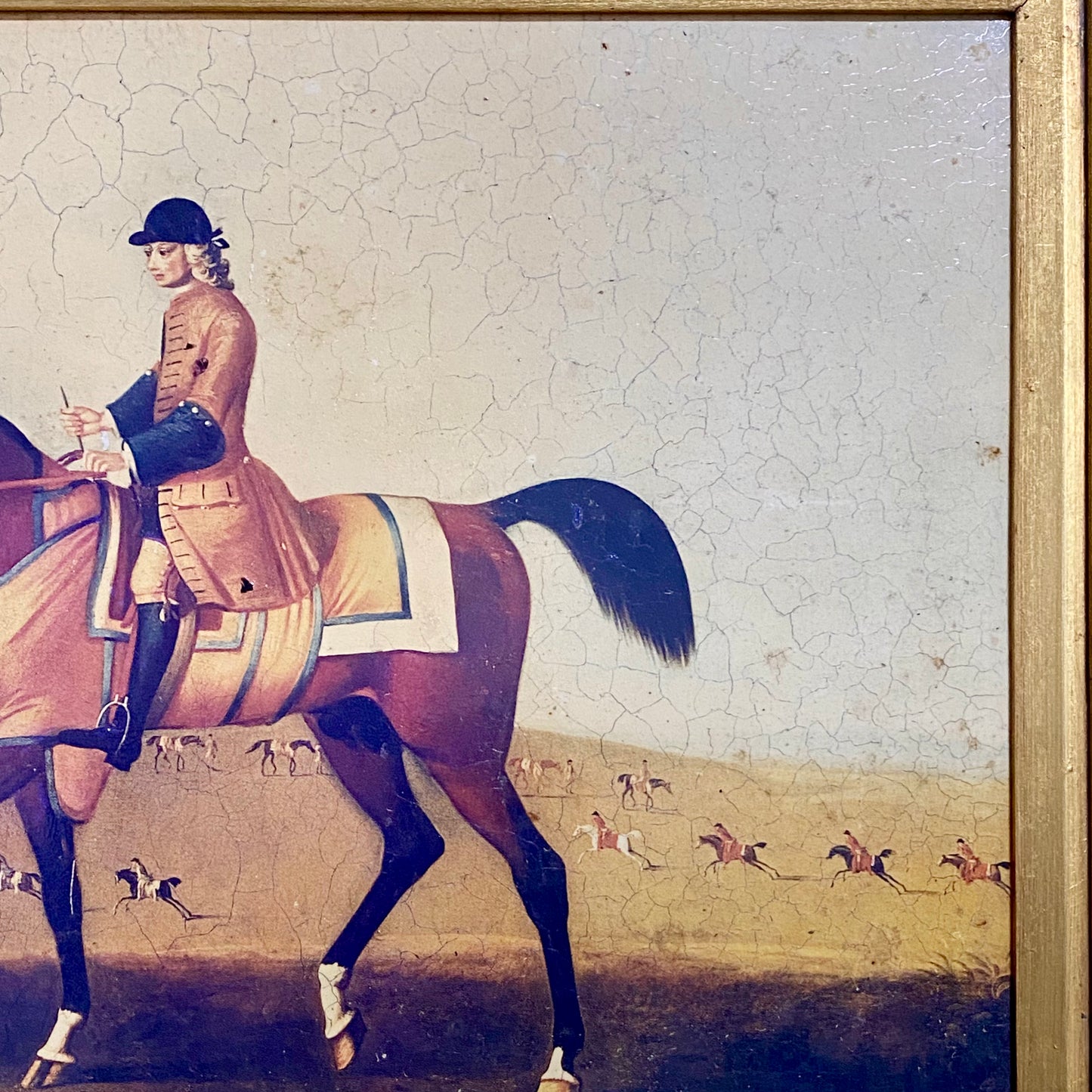 Antique British Sporting Art Race Horse & Jockey After James Seymour Gilt Framed