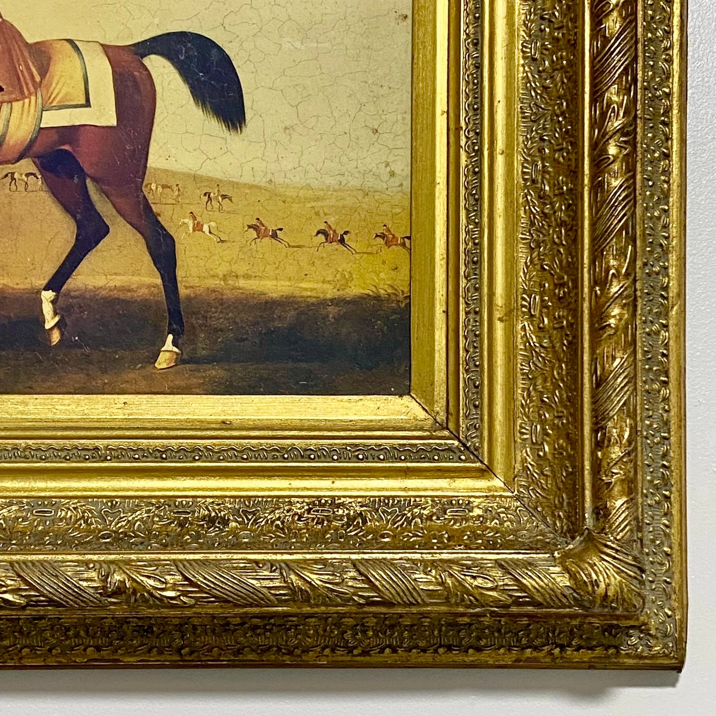 Antique British Sporting Art Race Horse & Jockey After James Seymour Gilt Framed