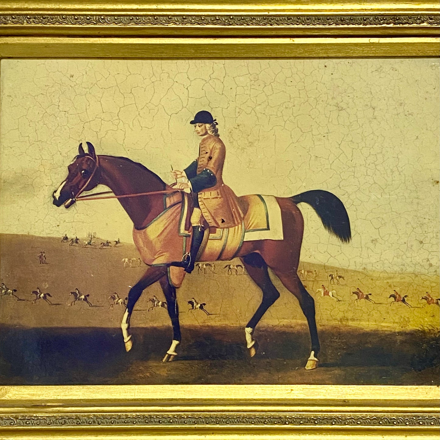 Antique British Sporting Art Race Horse & Jockey After James Seymour Gilt Framed