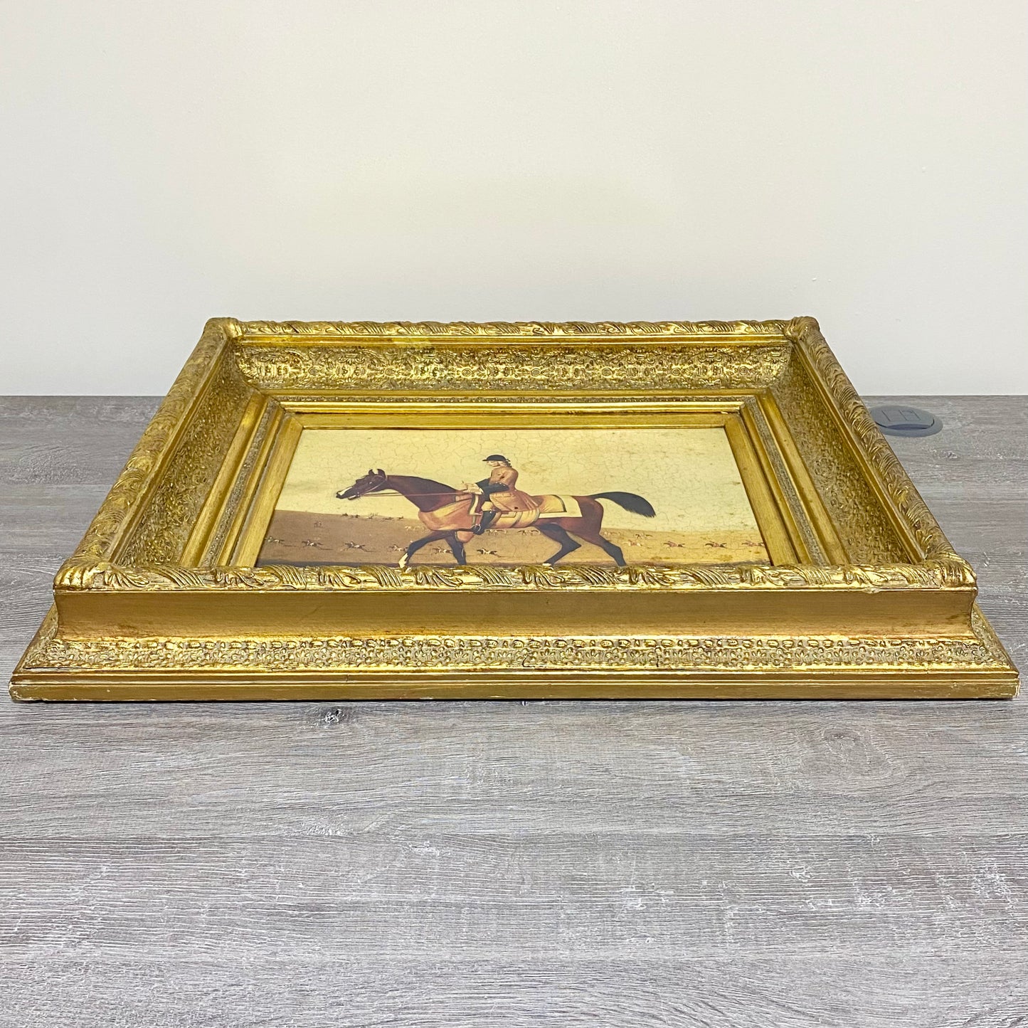 Antique British Sporting Art Race Horse & Jockey After James Seymour Gilt Framed