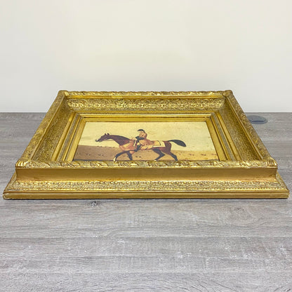 Antique British Sporting Art Race Horse & Jockey After James Seymour Gilt Framed