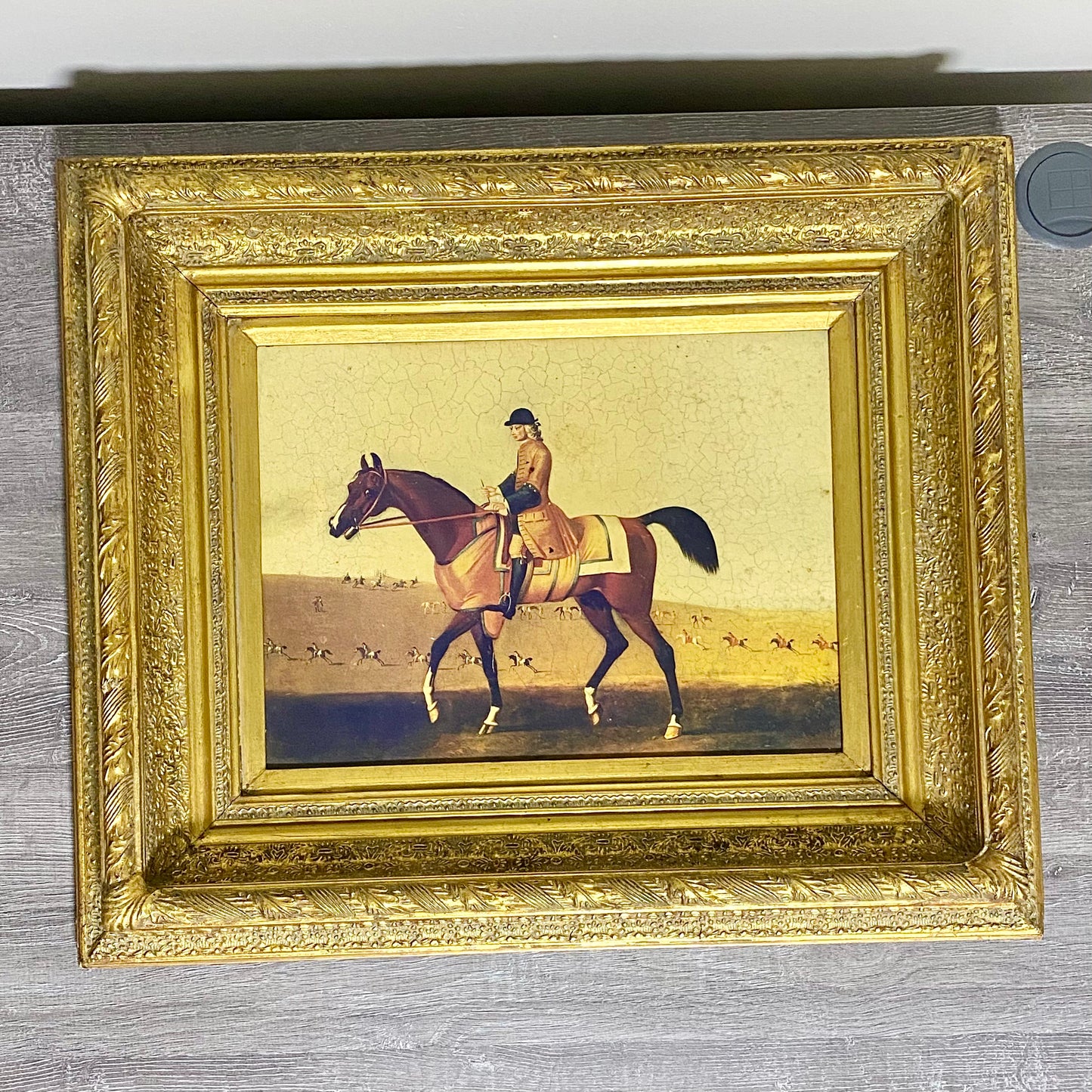 Antique British Sporting Art Race Horse & Jockey After James Seymour Gilt Framed