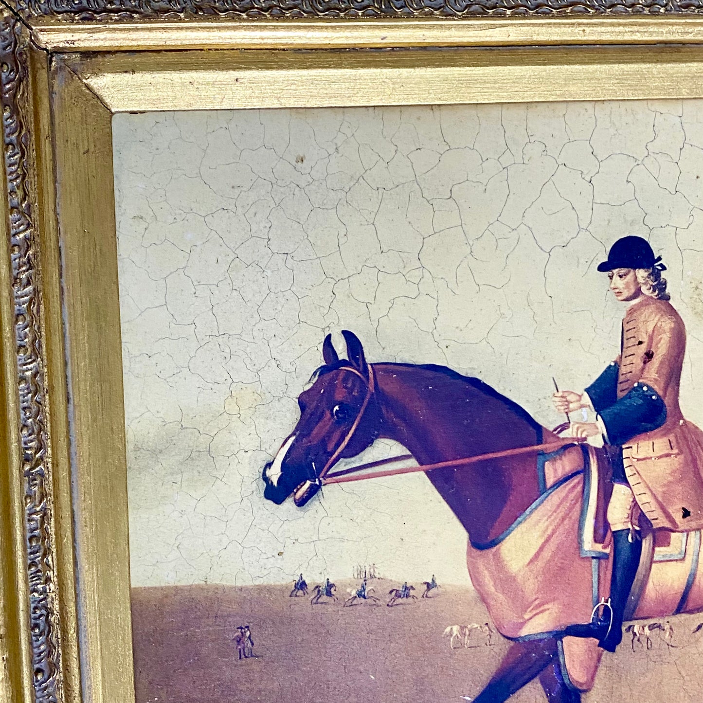 Antique British Sporting Art Race Horse & Jockey After James Seymour Gilt Framed
