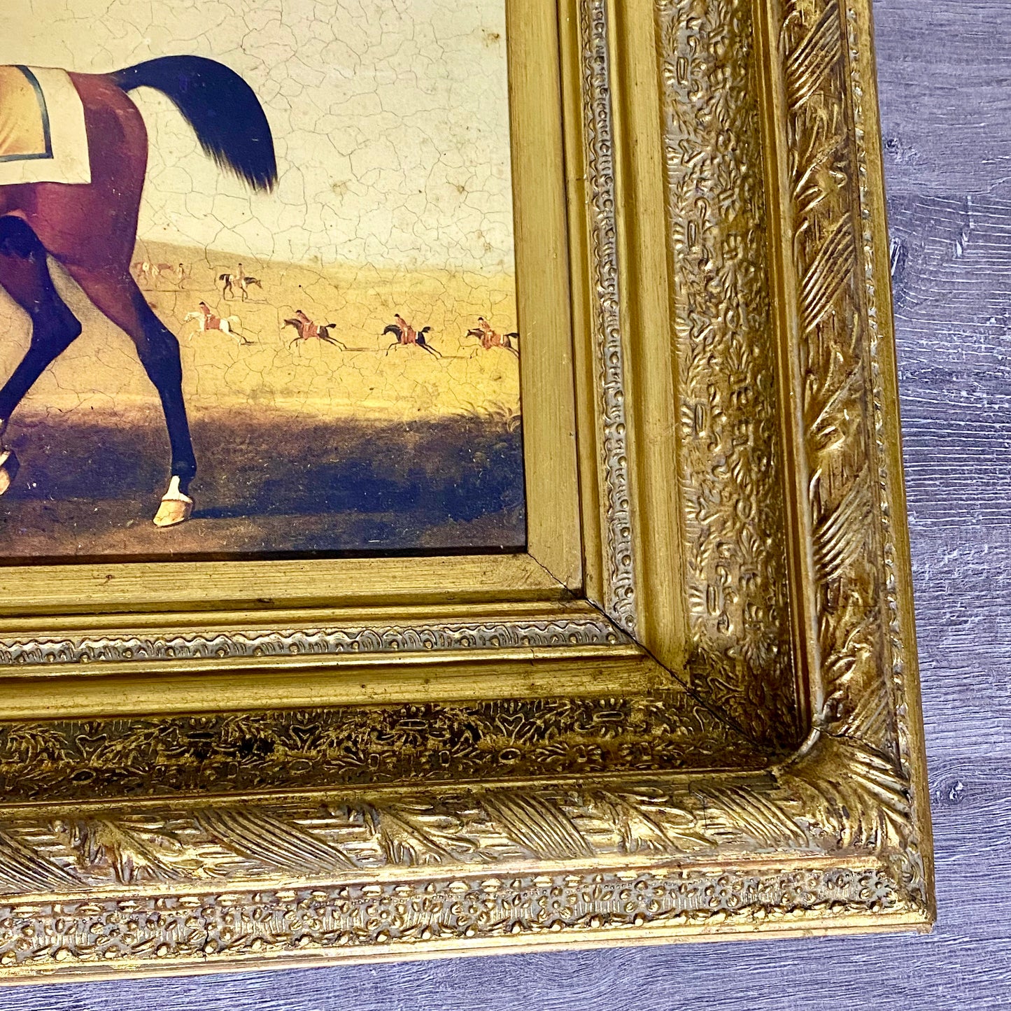 Antique British Sporting Art Race Horse & Jockey After James Seymour Gilt Framed