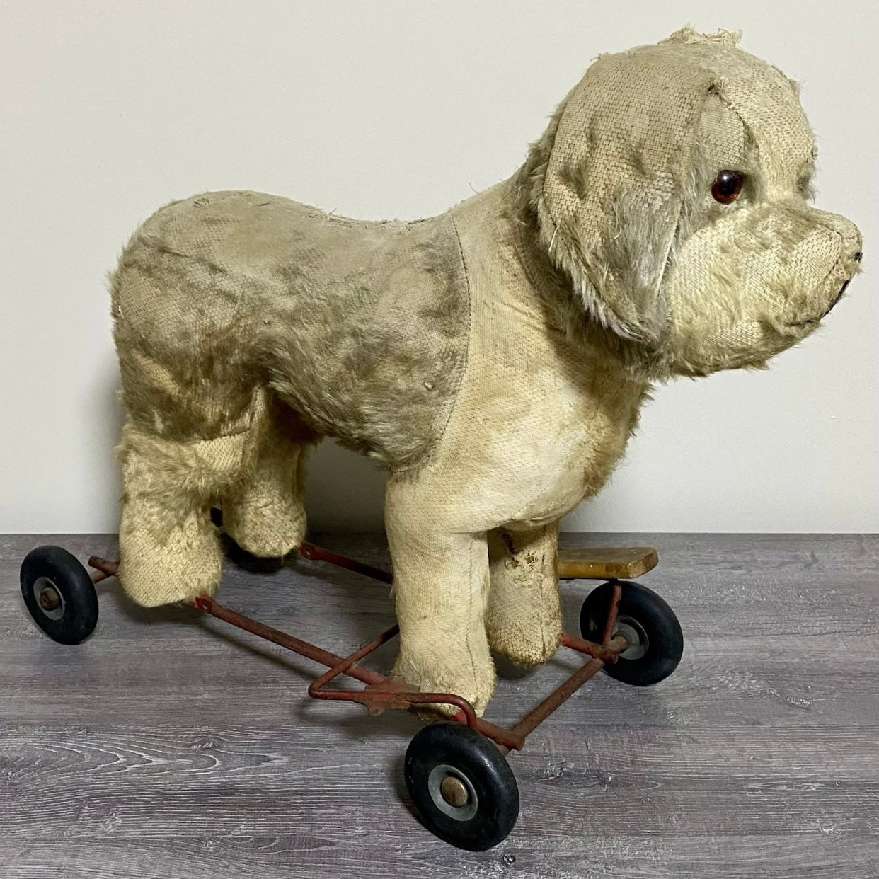 Vintage Pedigree Soft Toys 1940s/50's Mohair Dog Push Along Walker Toy Prop Rare