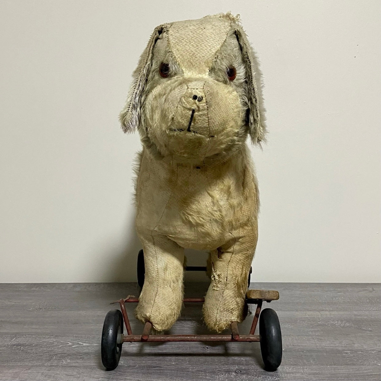 Vintage Pedigree Soft Toys 1940s/50's Mohair Dog Push Along Walker Toy Prop Rare